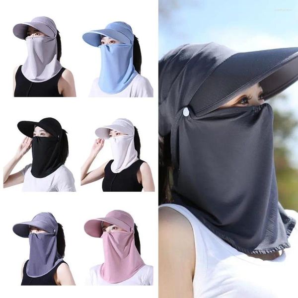 Beretti Cappelli in seta estiva per donne con protezione del collo della maschera larga brim anti -UV staccabile in bicicletta per esterni top sunha i5k1