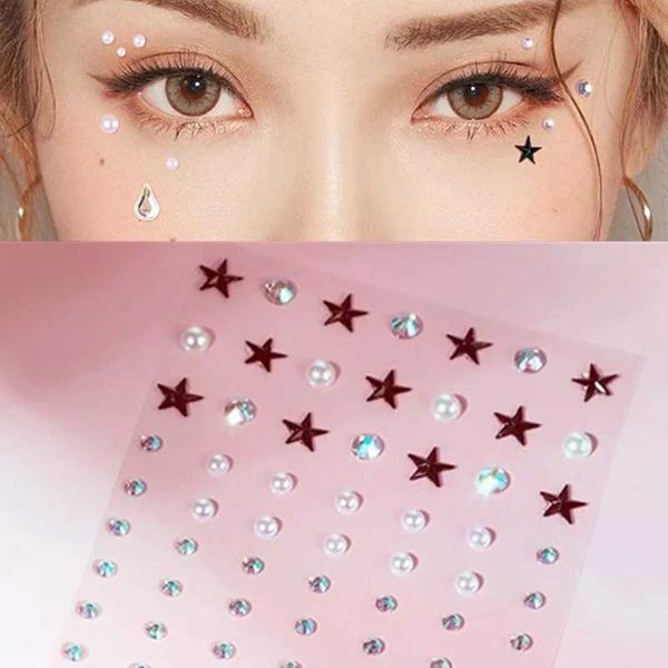 Tatuagem transferência de diamante jóias de face corporal Diy Beauty Crystal Eyes Temporary Tattoo adesivo strass 3D Decoração de artes de negra adesivos 240427