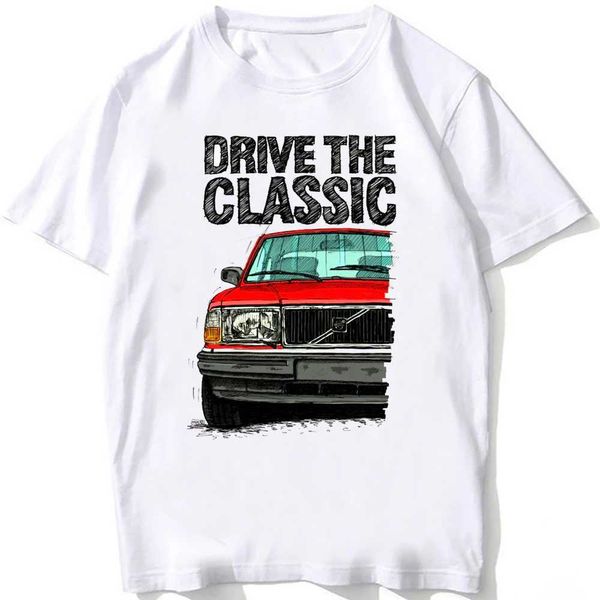 Camisetas masculinas dirigem o clássico 240 90s Model T-shirt Summer Men Short Slve Hip Hop Boy Casual Tshirts Turbo Wagons Car White TS T240425