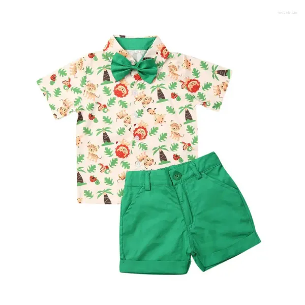 Шепа набор для малыша малыш малыш мальчик джентльменская одежда с коротким рукавом милый львиный рубашка топы шорт.