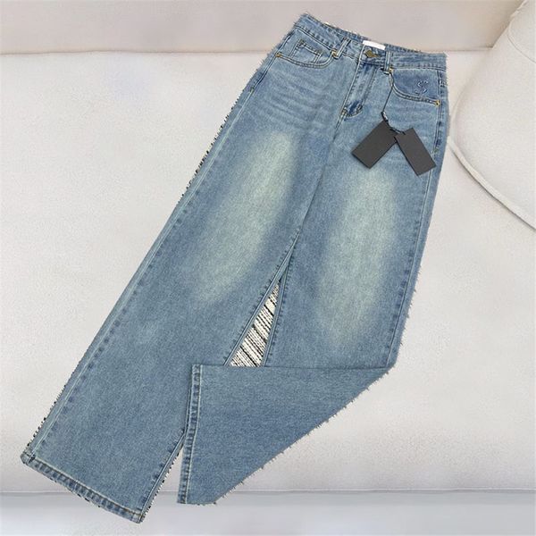 Luxusbrief bestickter Jeans Frauen Blue Denim Hosen lässig gerade Jeanshosen Designer Elegant Street Styles Jeans