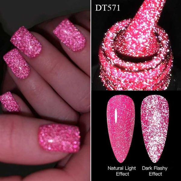 Lo smalto per unghie si incontrano su 7 ml di smalto per gel riflettente fluorescente rosa glitter neon semi permanente gel a led art artrish manicure y240425