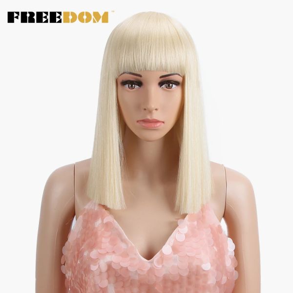 Wigs Freedom Womens Synthetic Bob Wigs 12 -дюймовый светлоночный парик короткие прямые волосы парик теплостойкий 613 Красный синий цвет косплей парик