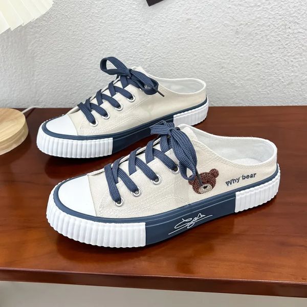 Сапоги Spring Women Mite Bear Canvas Shoes new Flat Casual Allmatch Half Slippers Корейскую версию тренд