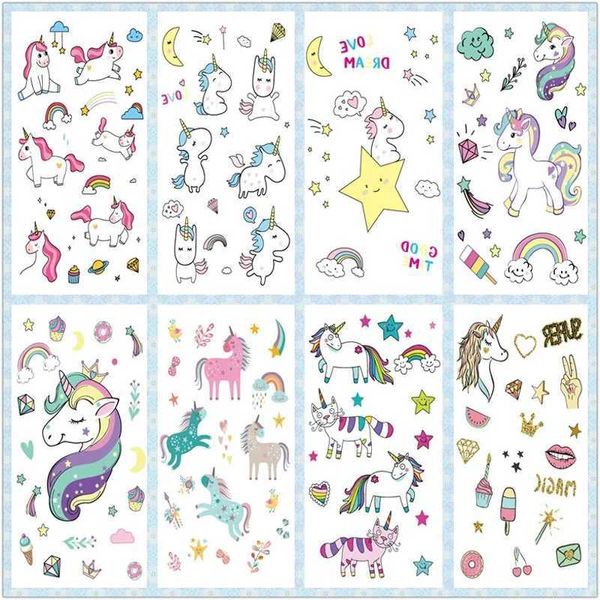 Tatuagem Tatuagem Rocooart Cartoon Unicorn Tattoo para Kid Cute