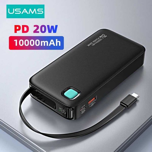 Банки питания сотового телефона USMS 20W Power Pack 10000MAH с выдвижным кабельным пакетом PD PD Fast Portable Смартфон Внешнее аккумулятор 240424