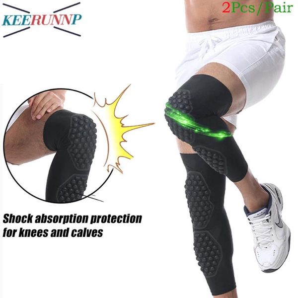 Ginocchiere 2 pezzi Le maniche a compressione per le gambe imbottite del polpaccio maniche a compressione Sport Sports protezione Shin Brace Support per la pallacanestro Giovano da calcio per adulti