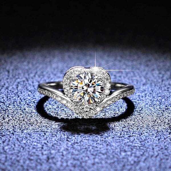 Diamond Ring Mosang Heart Hollow 925 Sterling Sier Sier Ring One Ring Live Broadcast