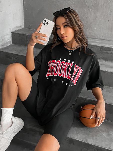 1898 Brooklyn York Womens Cotton T -Shirts American Vintage Kurzarm Allmath Casual Clothing Oversize Street Woman Tops 240417