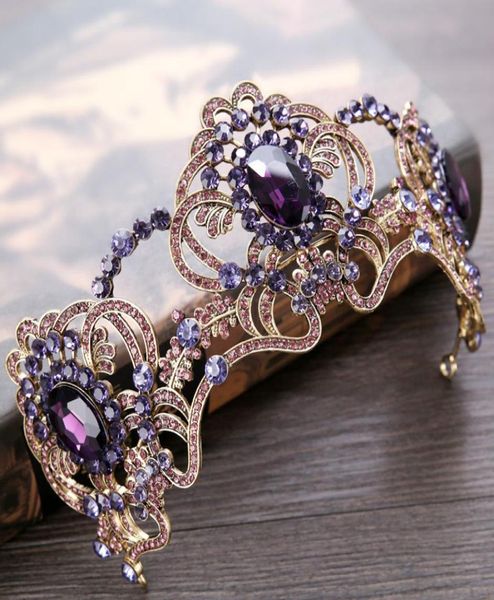 Модная фиолетовая атмосфера свадебной головы хрустальные свадебные повязки на головные повязки Tiaras Crowns выпускные вечерние аксессуары для волос.