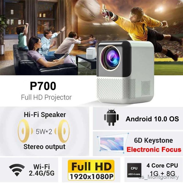 Проекторы P700 Smart Android Project 1080p Видео декодировал электронный фокус Wi -Fi Mini Portable Home Cinema Outdoor Party Beamer