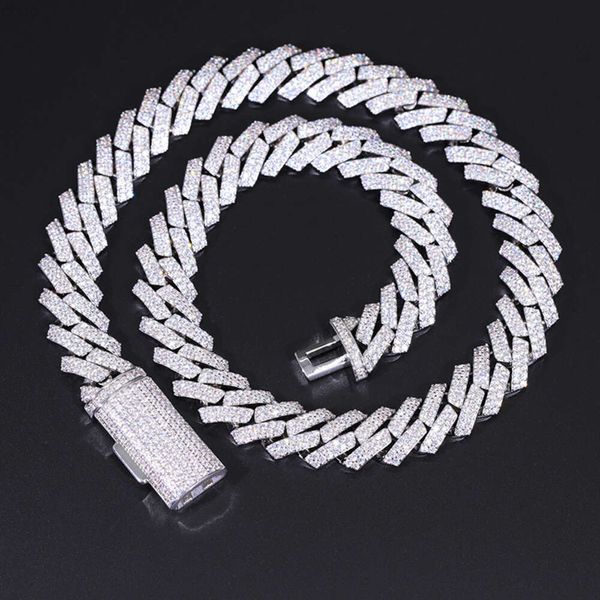 2024 Schwere 15 -mm -2 -2Row Cuban Chain 925 Silber mit VVS Moissanit Cuban Link Chain Herren Hip Hop Halskette/Armband