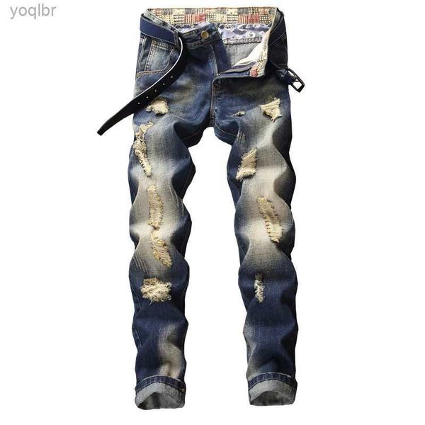 Jeans maschile maschile jeans abbigliamento strato pantaloni in denim pantaloni alla moda buchi che rompono biciclette casual che rompono le normali pantaloni dritti244