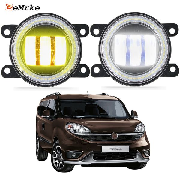 Assemblaggio delle luci della nebbia a LED EEMRKE 30W/ 40W per Fiat Doblo 152 263 2015-2021 con lenti chiare + Eyes Angel Drl Luci di marcia diurna 12V Accessori per auto PTF