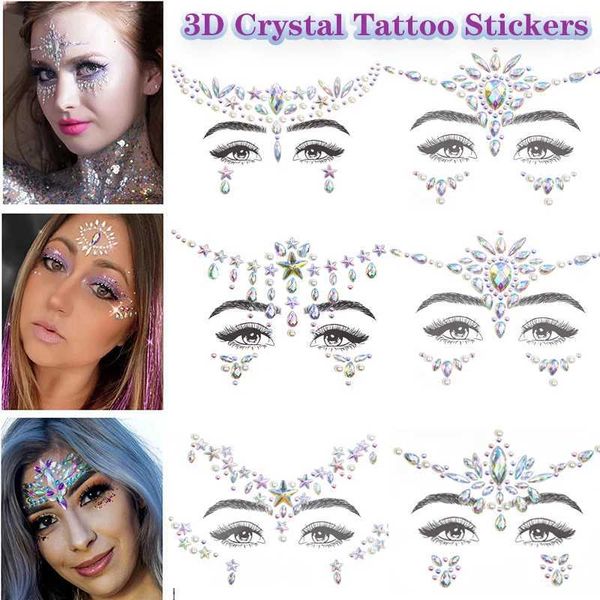 Татуировка Hot 3D Crystal Tattoo Face Sticks Stickers Athestone Jewels Diamond Timary Tattoos Bar Festival Festival Complay Makeup Makeup 240426