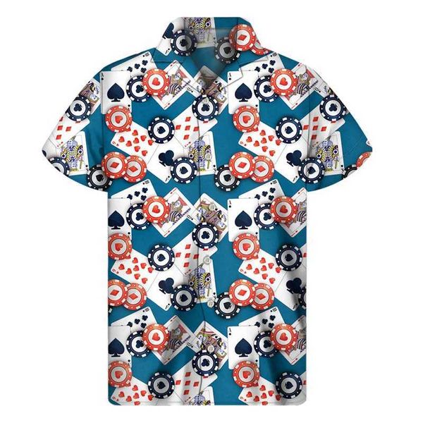 Herren lässige Hemden beliebter Casino -Poker 3D -Druckhemd Männer coole Sommer Hawaiian Shirts Tops Street Lose Revers Aloha Bluse Knopf Kurzärmel 240424