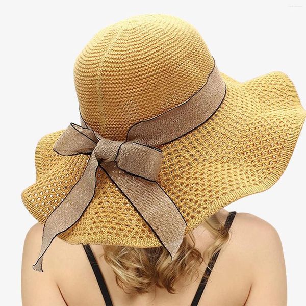 Cappelli larghi da donna cappello da donna grande paglia da bowknot streamer flow flower matto doccia spiaggia nuoto dolce berretti da sole eleganti