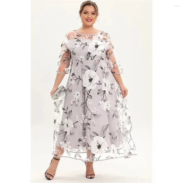 Vestidos de tamanho grande mãe da noiva cinza estampa floral malha em camadas de uma linha de túnica maxi vestido