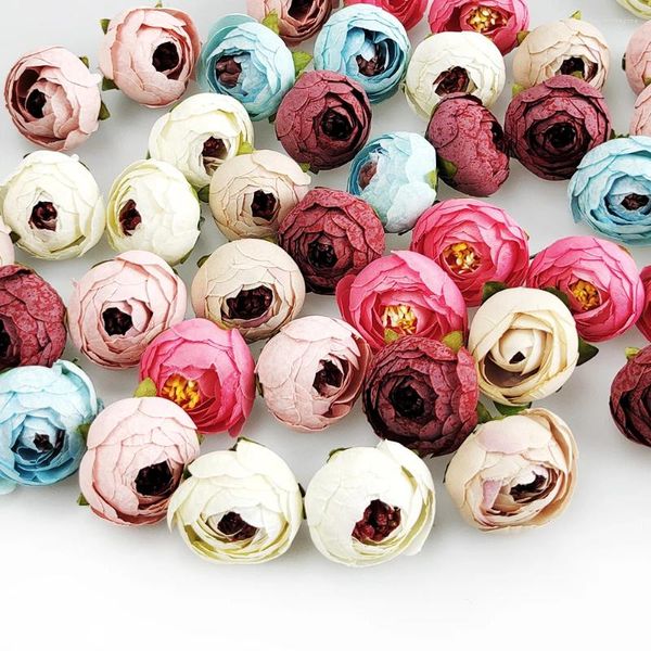 Flores decorativas 20pcs 3,5 cm mini brotos artificiais de camélia