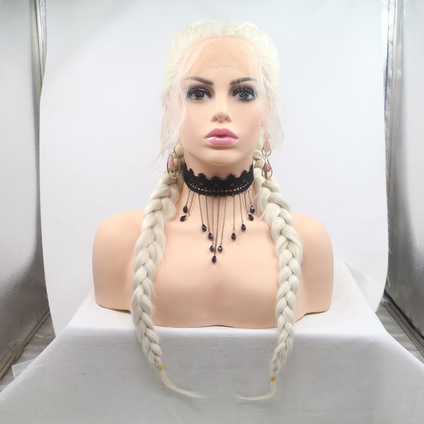 Fashion Wig Europe and America Hot Selling Hot Hand How Hand Front Lace Fibra chimica Capelli per capelli Capelli da ragazza Parrucche ventose di seta ad alta temperatura parrucca Curricella doppia treccia a doppia treccia