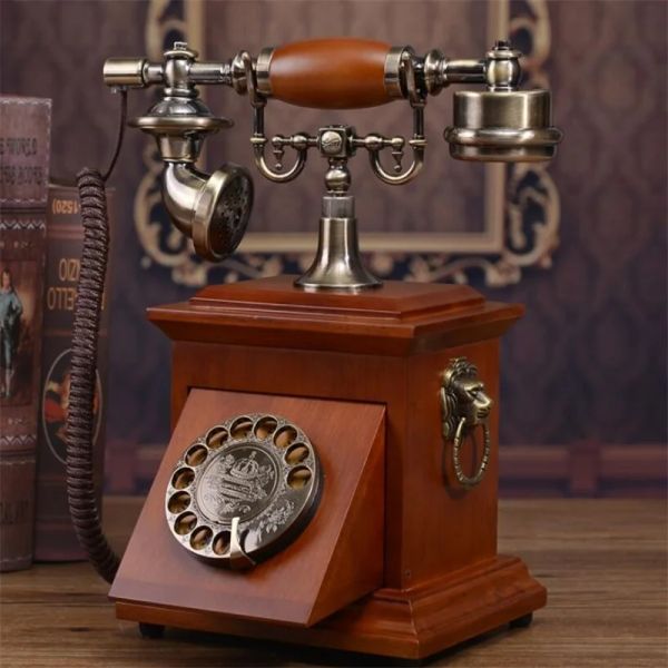 Acessórios Marca clássica antiquada rotativa de madeira sólida telefone fixo Dial vintage Telefone fixo (cor de madeira vermelha/cor de café)