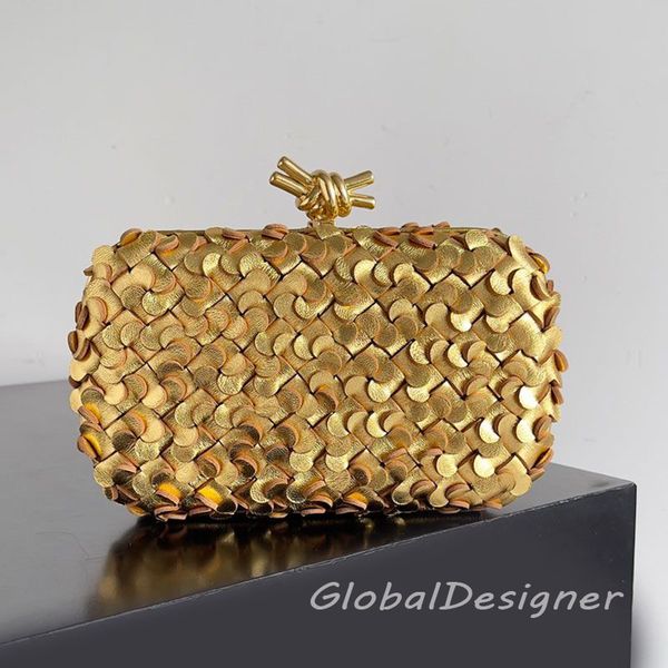 gewebte Vintage Abendbeutel Silber Gold Geldbeutel Handtaschen Hochzeit Designer Frauen Knott Clutch Bag Dress Party Lady Fashion Mini Taschen Luxus Leder Blumenbox Sommer 9A