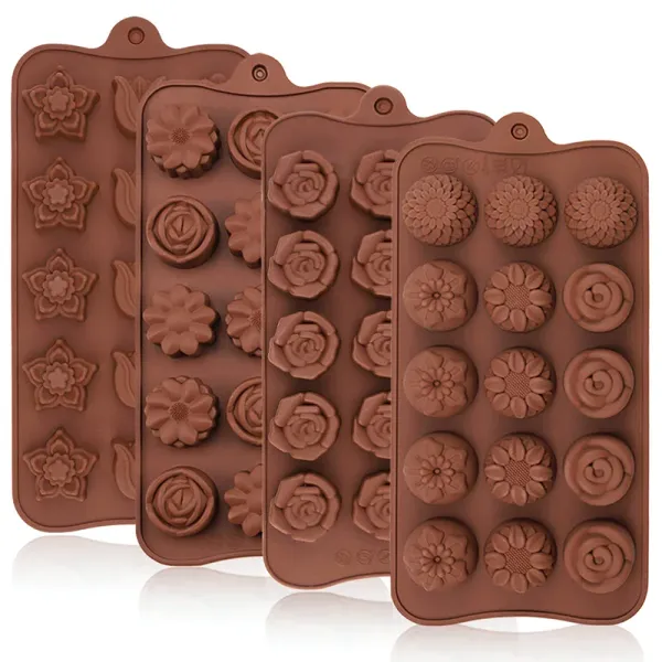 Stampi da 4 pezzi di cioccolato stampi set di rosa fiore di fiore di cioccolato waffle caramella cubetto ghiaccio cubetto gelatina decorazione della torta di sapone fatta a mano