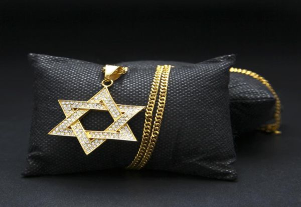 Diamond Star of David Pingente Colar Pingle Men Men Men Gold Silver Plated Hip Hop Israel Colar Classic David Star Star1118043