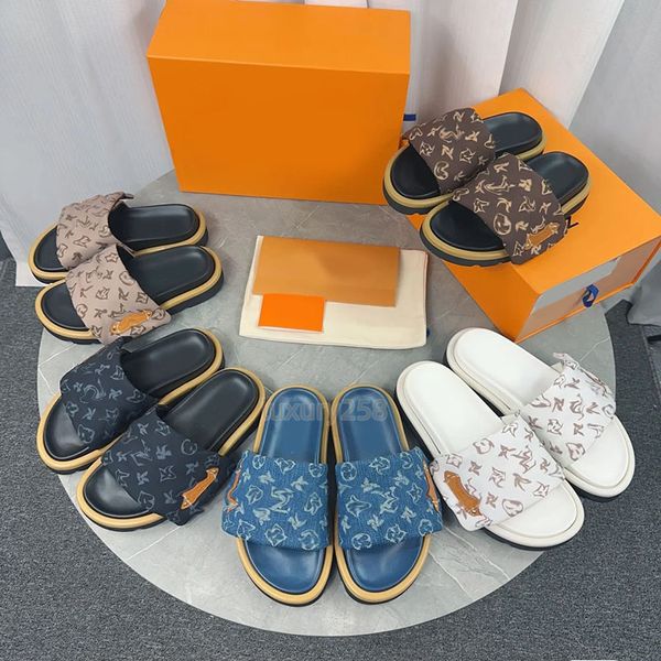 Designer Luxo chinelos de verão Sunshine Sandals Sandals Pool Slippers Sapatos Retro Men Mulheres Moda Moda Casal Mules