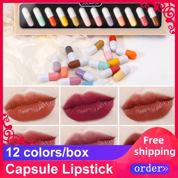 Lippenstift kostenloser Versand 12pieces/Farben/Box kreative schöne Schönheit Make -up Mini Tasche Kawaii Arbeit Lippenstift für Mädchen Frau Geschenk Geschenk Geschenk