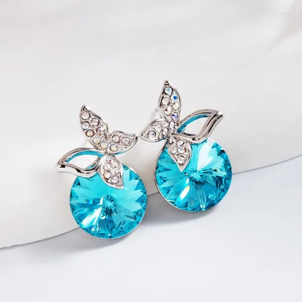 Brincos de garanhão Brincho de borboleta feminino feito com cristais de 14 mm da Áustria para Ladies Fashion Fashion Corean Pierced Girls Jewelry Gifts