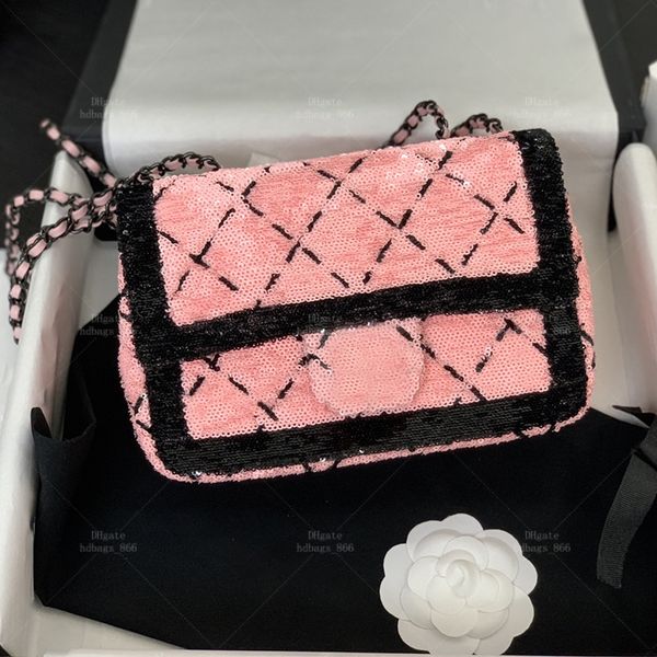 Tasarımcı Çanta Çift Sequin Zincir Çantalar Yeni Stil Gerçek Deri Crossbody Çantalar 21cm Kutu ZC405