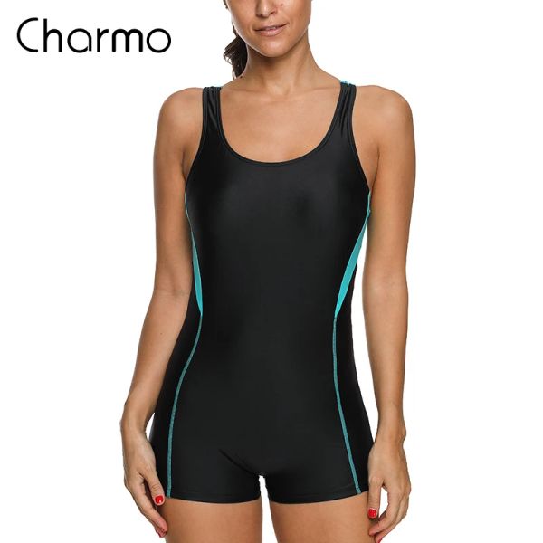 Ternos charmo uma peça feminina esportes roupas de banho esportiva de fitness swimshathwork Competição de roupas de banho aberta nas costas de banho de banho de folga