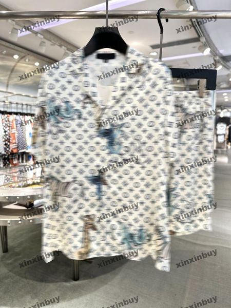 Xinxinbuy Men Designer T-Shirt 2024 Italia Zoo Giraffa Modata Siet di seta jacquard set di cotone a maniche lunghe donne grigio bianco m-3xl