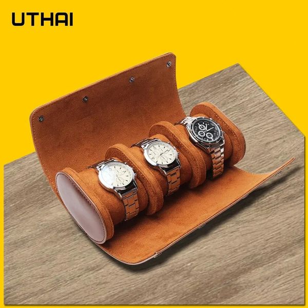 Assistir caixa de homens e mulheres Multifuncionais 3Grids de armazenamento de couro caixas de pulso Presente Uthai U06 240415