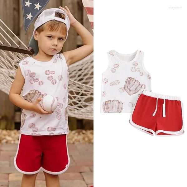 Giyim Setleri Toddler Bebek Bebek Giysileri Kolsuz Eldiven Baskı Tank Tops Kontrast Jogger Şort 2 adet yaz beyzbol kıyafetleri