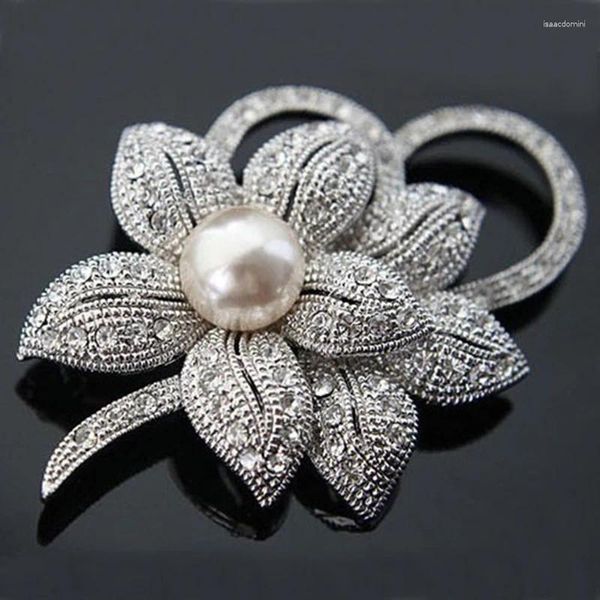 Spille Floro Sliver Fashion per donne Rhinestone Pearl Eleganti spille da bouquet Accessori per feste di matrimonio