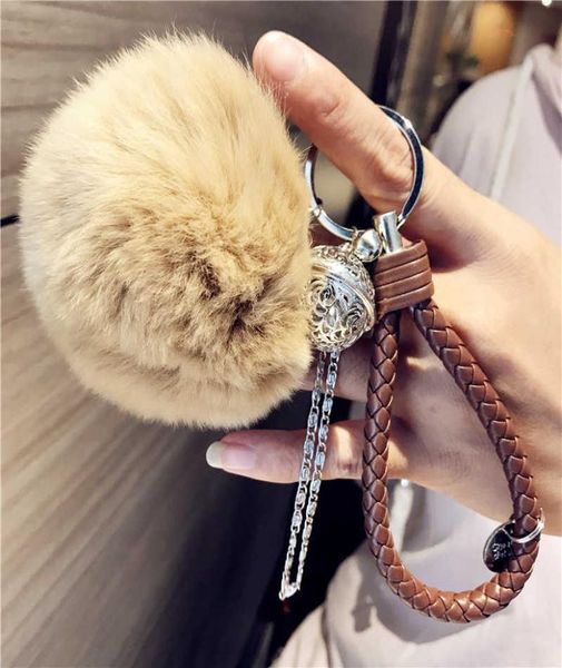 Y Real Rabbit Fur Keychain fofo de pelúcia pendente feminino Bell Palace Bell Bag Bag Ornament Acessórios de bugigangas G10199395166
