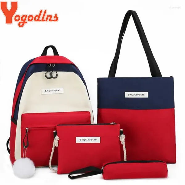 Zaino in stile yogodlns 4pcs/set women tela zaino per teen kirls boys school borse satchel penna borse bolsas