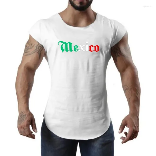 Tops cerebbe da uomo Lettera Messico Stampa abbigliamento fitness uomini slim forma allenamento muscolo palestra cotone cotone senza maniche traspirabile