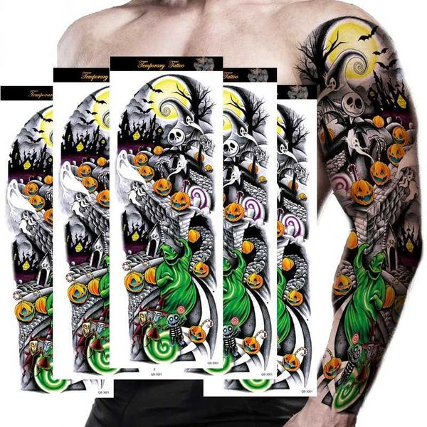 Tattoo Transfer Mann Voller Arm wasserdichte temporäre Tattoo Aufkleber Halloween Black Snake Dragon Blume gefälschte Tattoo weibliche DIY -Wassertransfer Sleev 240426