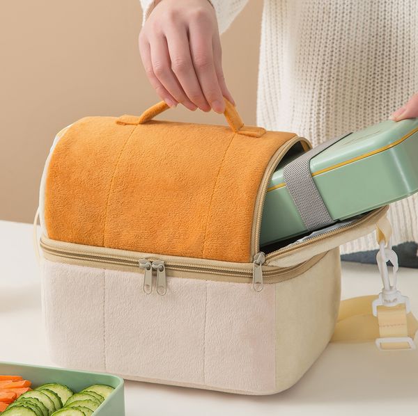 Borsa da pranzo toast Borsa di isolamento addensato a doppio strato Borsa da pranzo portatile Borsa di stoccaggio di grandi dimensioni Picnic Ice Bagne