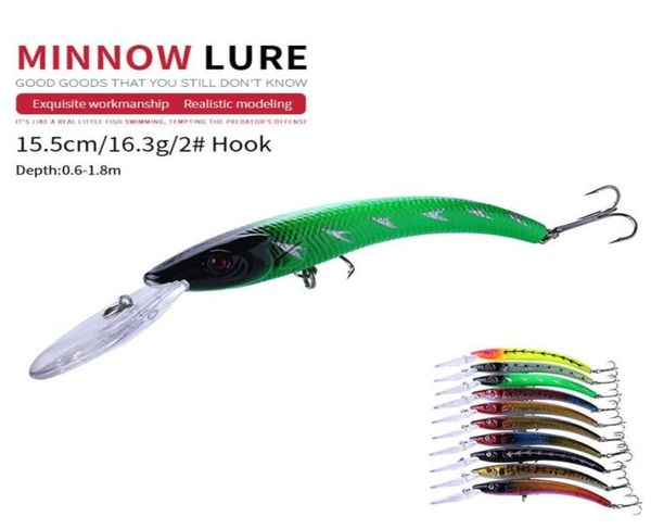 Novo 15 5cm 16 3g 2 gancho Big Minnow plástico artificial Deep Deep Diver Hard Lures Hard Lures de pesca marinha Big água salgada Bait199q1285053