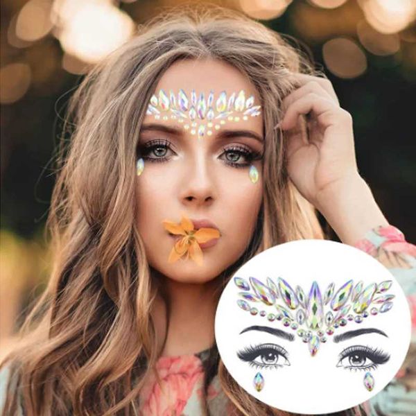 Transfer tatuaggio 3D Glitter Diamond Makeup Face Rhinestone Tatuaggi temporanei Faccia Gioielli Eye Stage Festa Crystal Crystal fronte adesivo per tatuaggi 240427