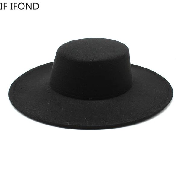 HAT FRANCÊS FRANCESSO Big Wide Brim 10cm Fedora Hat Winter Wool Derby Wedding Jazz Hats Flat Top Felt Hat 240425