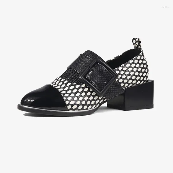 Casual Shoes Phoentin Polka Dot Middle Heels Designer Pumpen farbige Mode Frauen dicker britischer Block FT3338