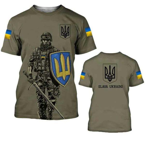 Taktik T-Shirts Ukrayna bayrak 3D Baskılı Erkek Tişört Ukrayna Ordusu Kamu Kamu Jersey Yaz Moda Günlük Kadın T-Shirt Büyük boyutlu üst 240426