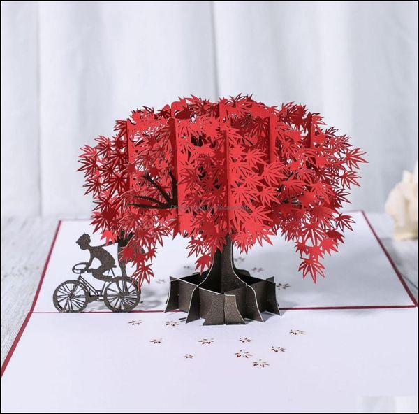 Tebrik Kartları 3D Yıldönümü Cardpop Up Kart Kırmızı Akçaağaç El Yapımı Hediyeler Çift Düşünen Düğün Partisi Sevgililer Günü G3641521