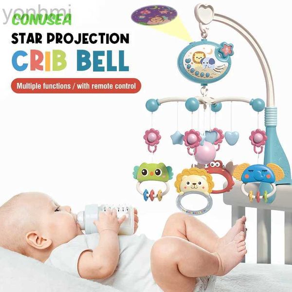 Mobiles# Baby Crib Mobile Rattle With Projector Infant Roting Musical Night Light Toy por 0-12 meses Bed Bell para recém-nascido criança D240426