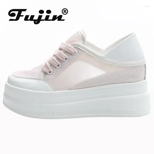 Lässige Schuhe Fujin 8cm Air Mesh Cow echte Lederplattform Keil klobig